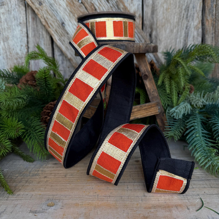 1.5" Halloween Ribbon, Fantastical Ribbon, Farrisilk Ribbon, Orange Black, HR063-52