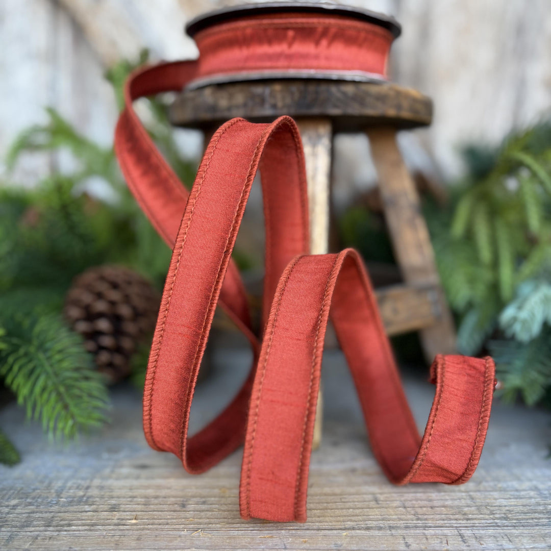 7/8" Rust Orange Dupioni Ribbon, Orange Ribbon, Fall Ribbon, Christmas Ribbon