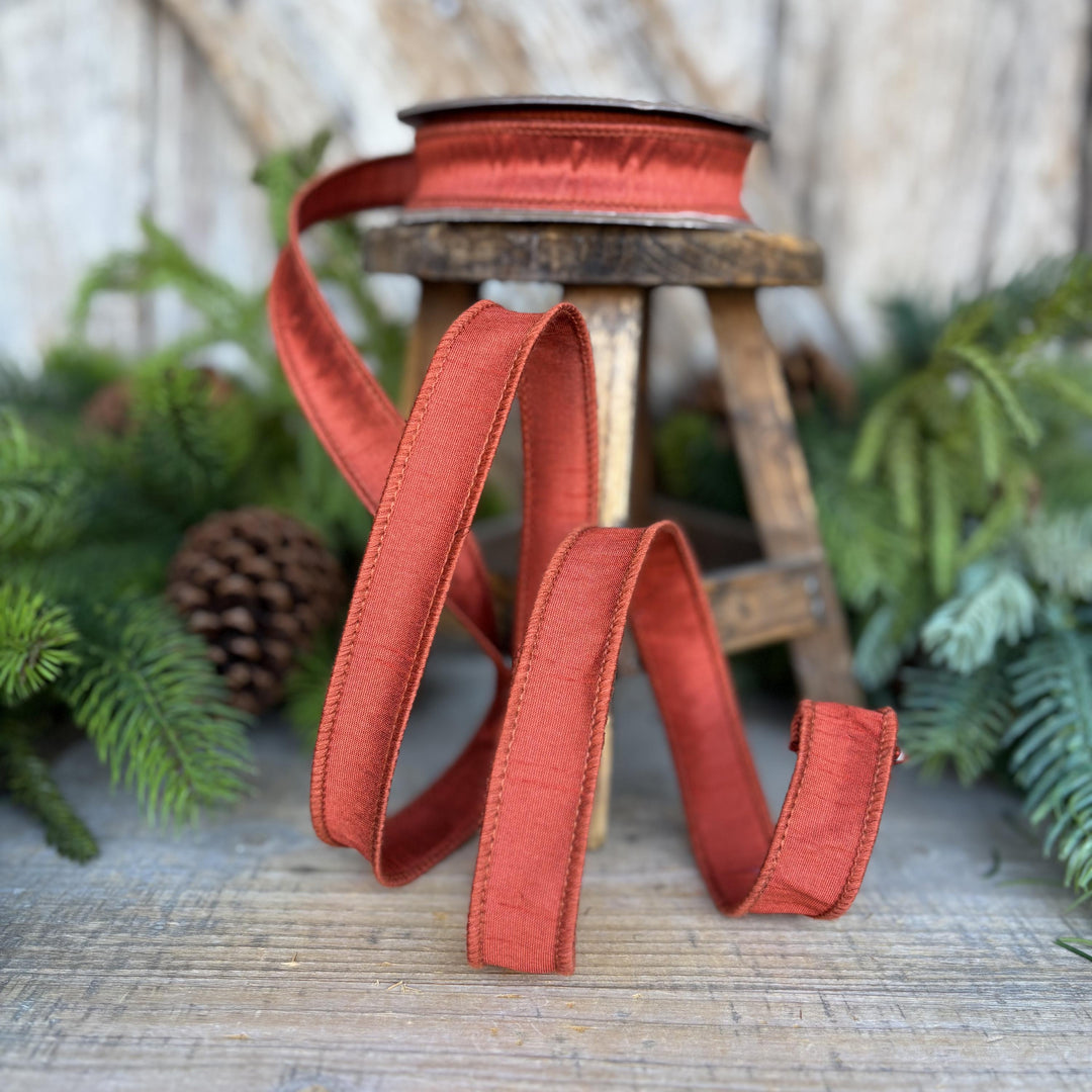 7/8" Rust Orange Dupioni Ribbon, Orange Ribbon, Fall Ribbon, Christmas Ribbon