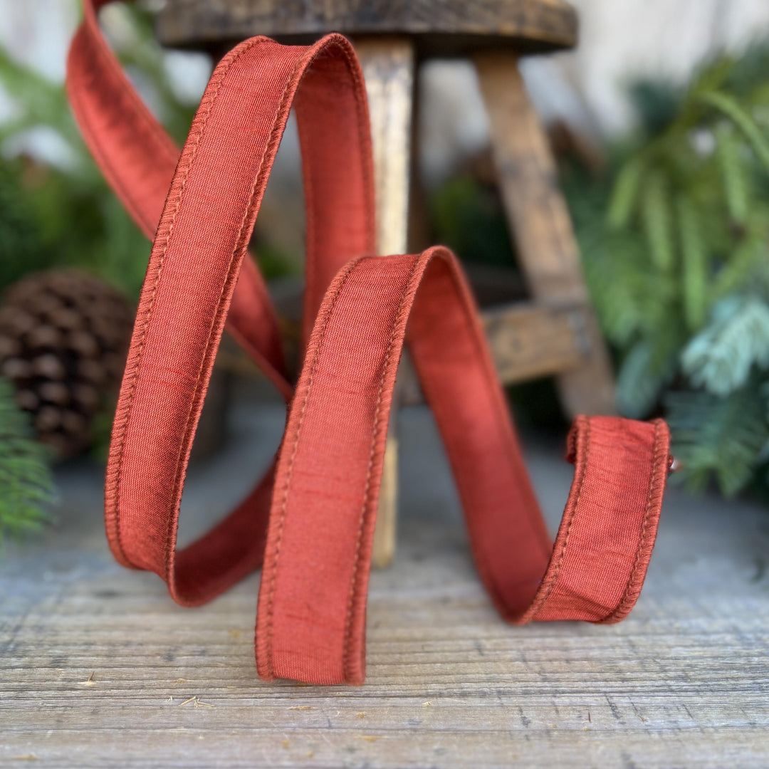 7/8" Rust Orange Dupioni Ribbon, Orange Ribbon, Fall Ribbon, Christmas Ribbon