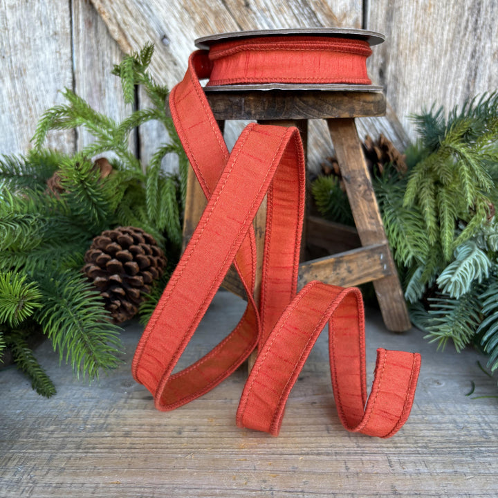 7/8" Pumpkin Orange Dupioni Ribbon, Orange Ribbon
