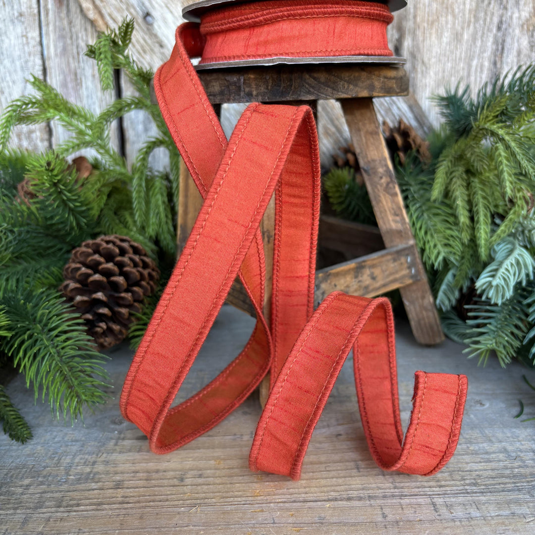 7/8" Pumpkin Orange Dupioni Ribbon, Orange Ribbon, Fall Ribbon, Christmas Ribbon