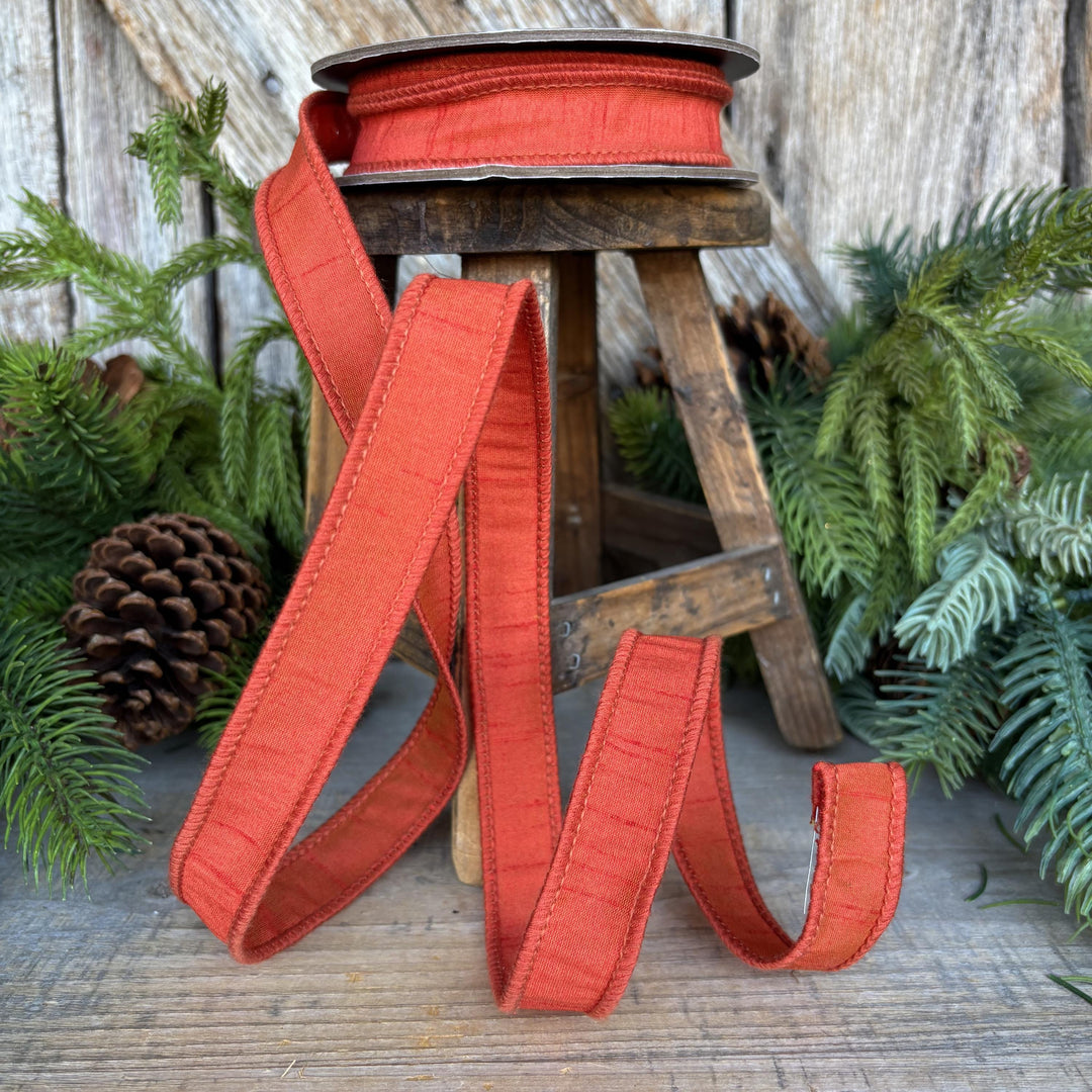 7/8" Pumpkin Orange Dupioni Ribbon, Orange Ribbon, Fall Ribbon, Christmas Ribbon