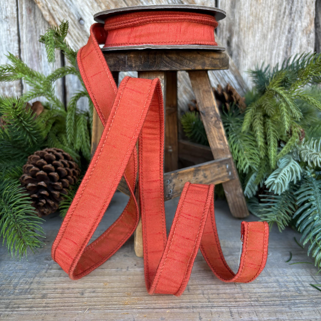 7/8" Pumpkin Orange Dupioni Ribbon, Orange Ribbon