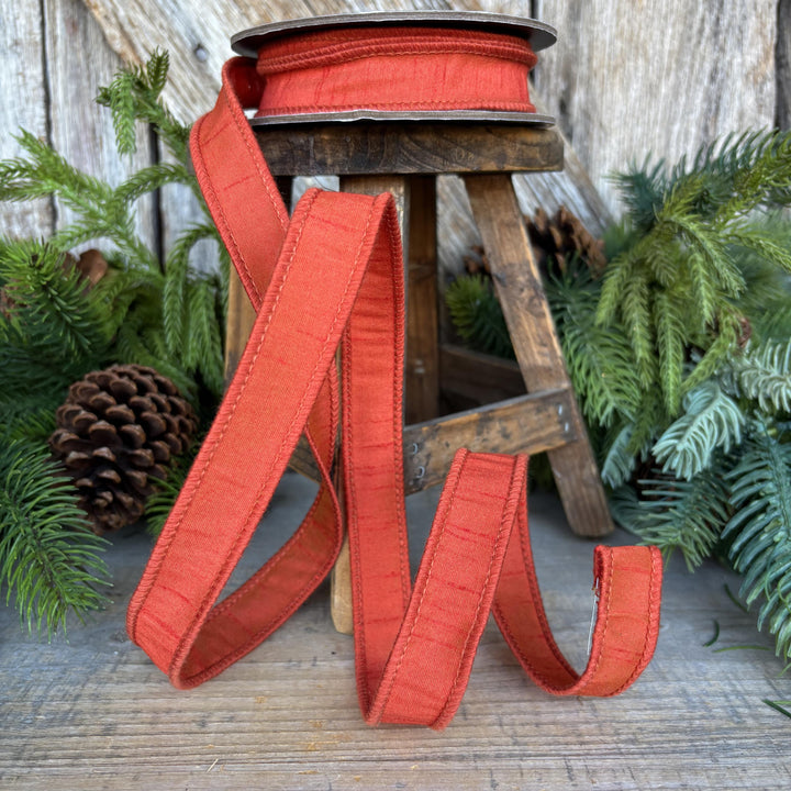 7/8" Pumpkin Orange Dupioni Ribbon, Orange Ribbon