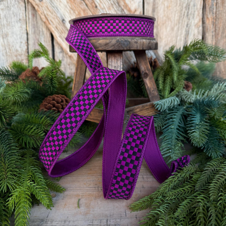 1" Purple Black Halloween Ribbon, Farrisilk Ribbon