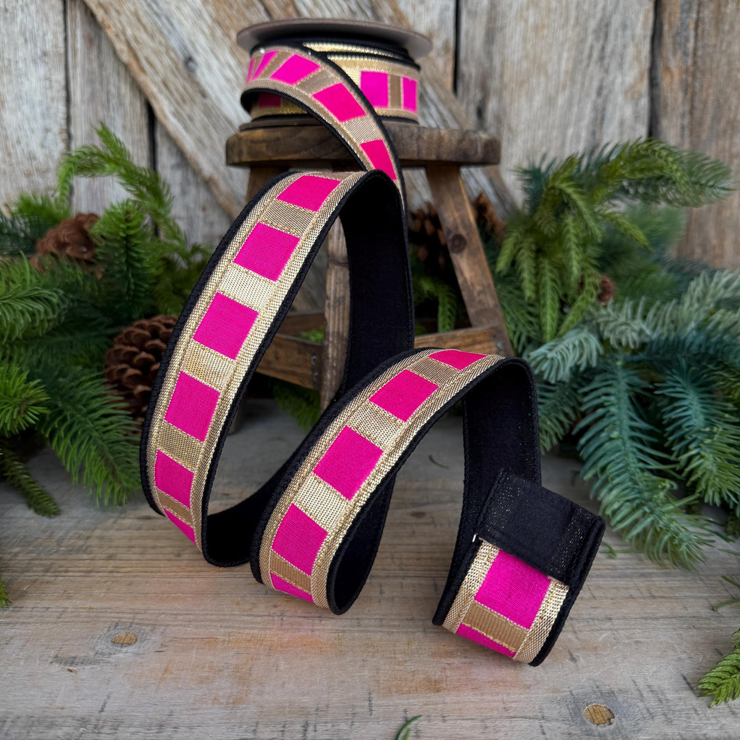 1.5" Halloween Ribbon, Fantastical Ribbon, Farrisilk Ribbon, Hot pInk Black, HR063-15