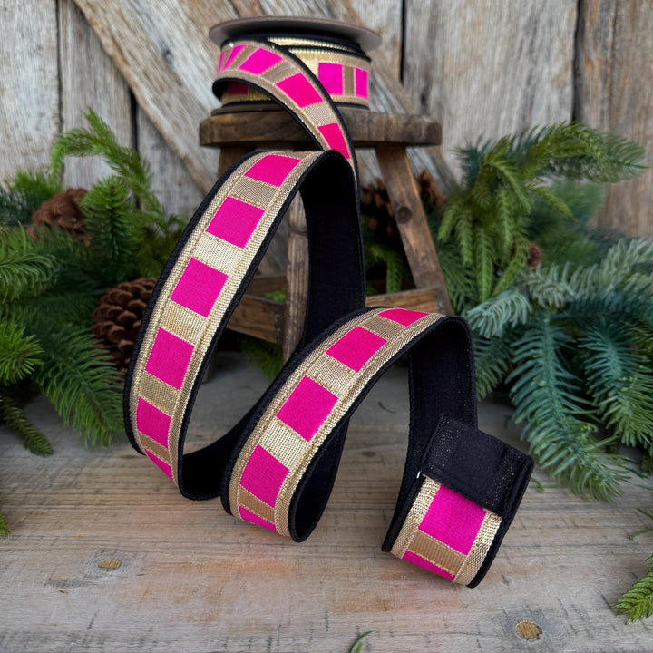 1.5" Halloween Ribbon, Fantastical Ribbon, Farrisilk Ribbon, Hot pInk Black, HR063-15