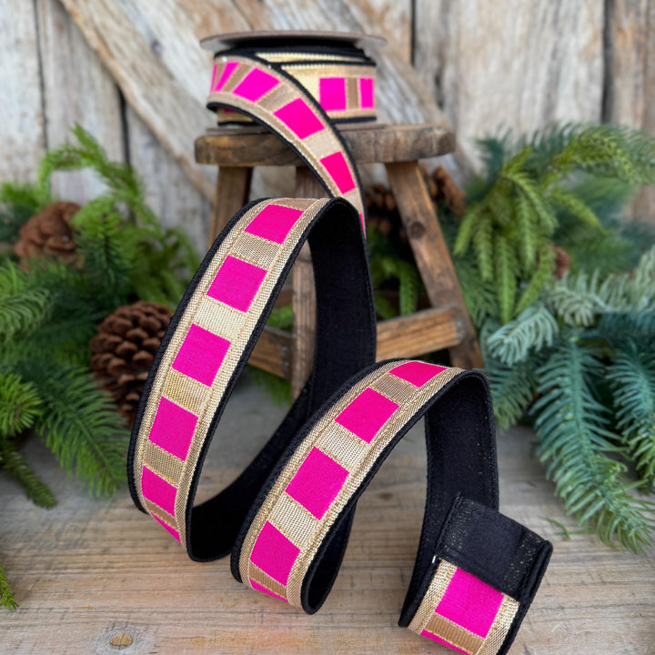 1.5" Halloween Ribbon, Fantastical Ribbon, Farrisilk Ribbon, Hot pInk Black, HR063-15