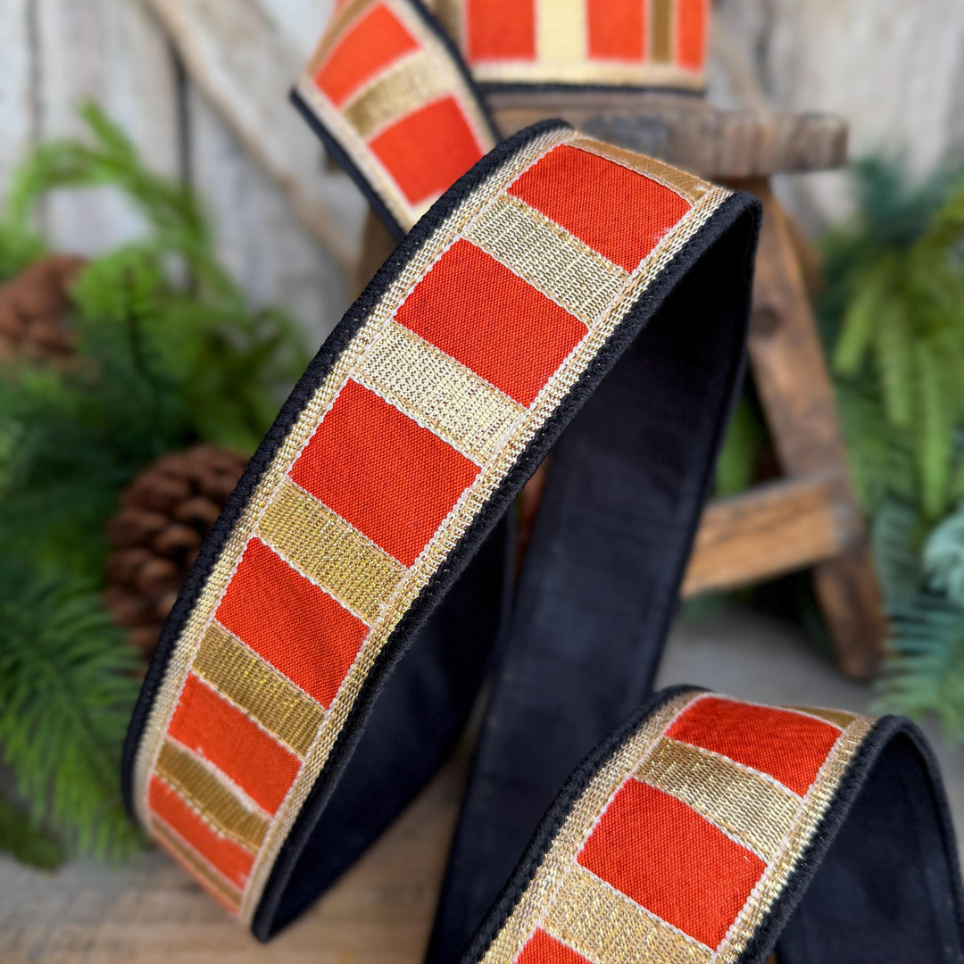 1.5" Halloween Ribbon, Fantastical Ribbon, Farrisilk Ribbon, Orange Black, HR063-52