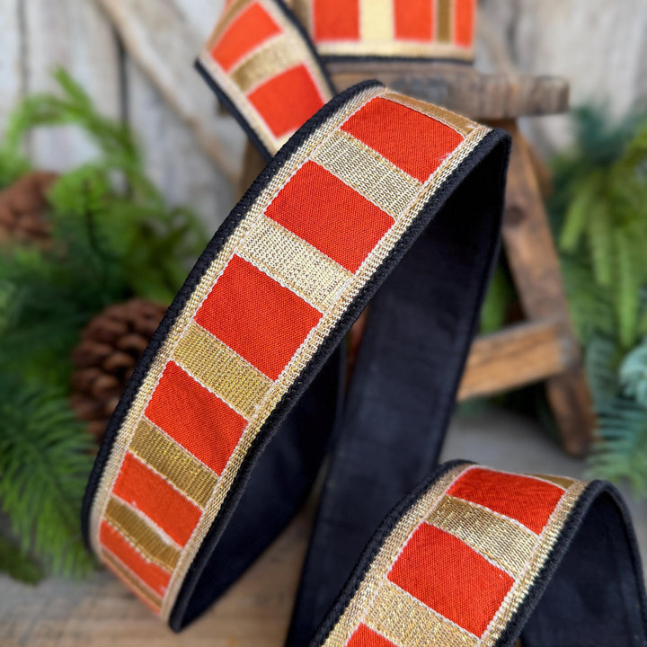 1.5" Halloween Ribbon, Fantastical Ribbon, Farrisilk Ribbon, Orange Black, HR063-52
