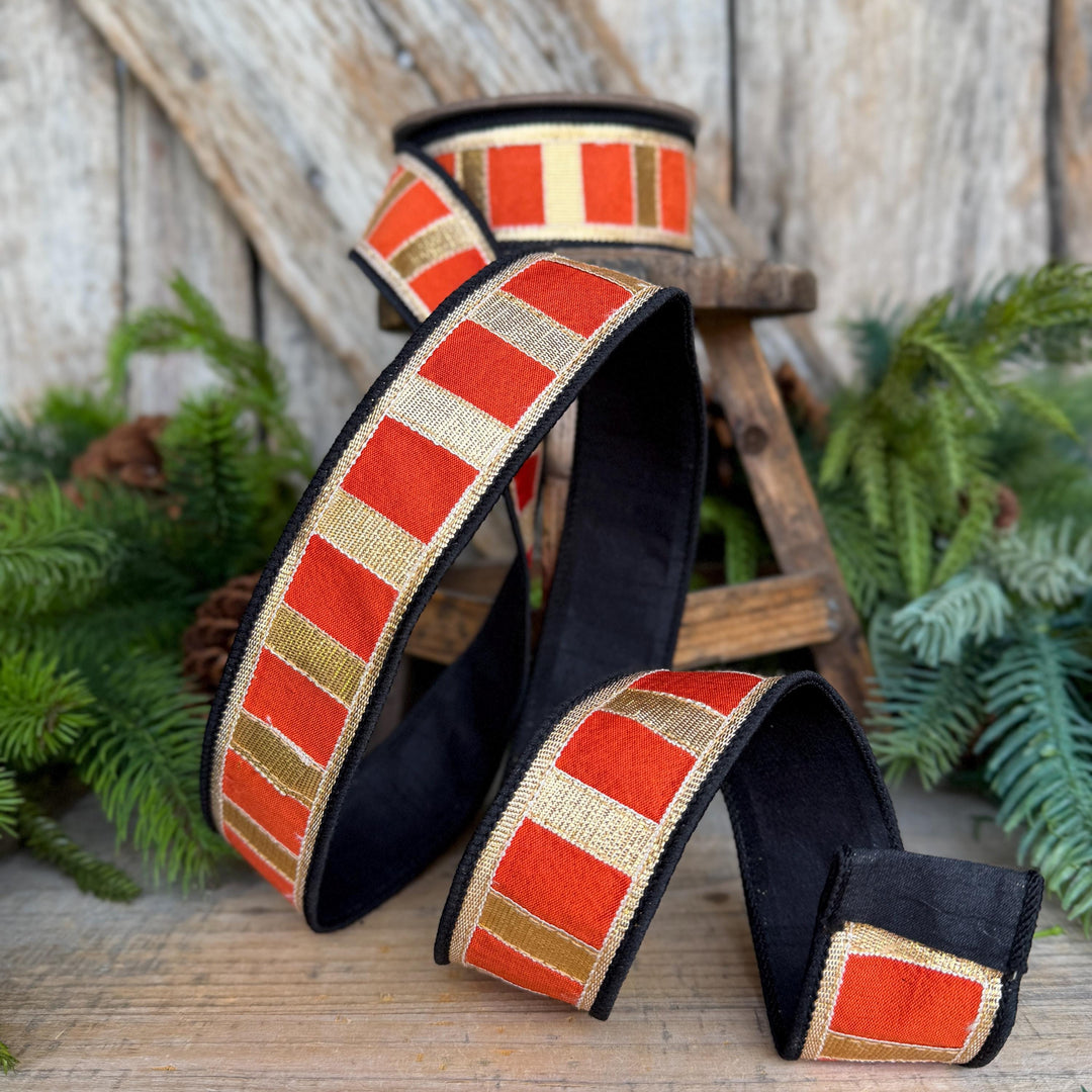 1.5" Halloween Ribbon, Fantastical Ribbon, Farrisilk Ribbon, Orange Black, HR063-52