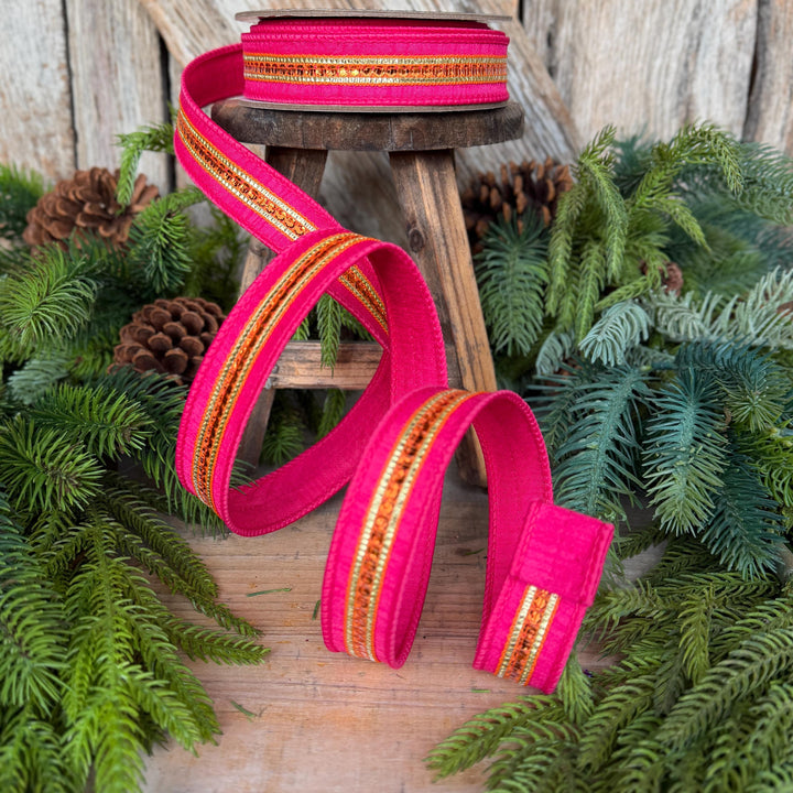 7/8" Hot Pink Twinkle Trim Ribbon, Pink Orange ribbon, Farrisilk Ribbon, Halloween Ribbon, RK756-40
