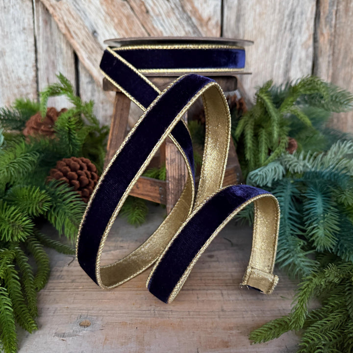 1" Navy Blue Velvet RIbbon, Farrisilk Velvet Ribbon, Blue Christmas Ribbon, Navy Blue Flashy Velvet, RG063-21