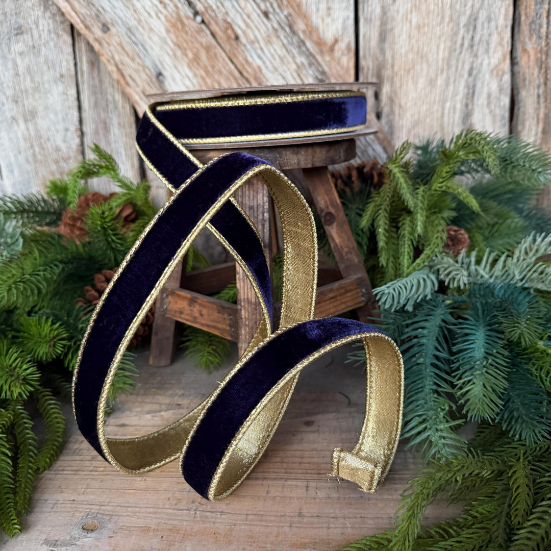 1" Navy Blue Velvet RIbbon, Farrisilk Velvet Ribbon, Blue Christmas Ribbon, Navy Blue Flashy Velvet, RG063-21