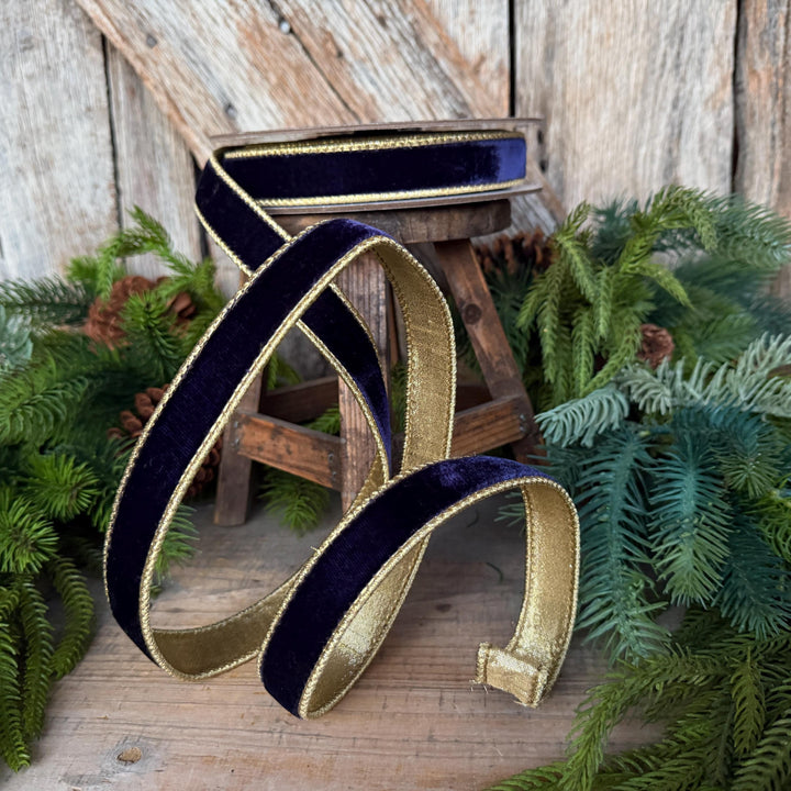 1" Navy Blue Velvet RIbbon, Farrisilk Velvet Ribbon, Blue Christmas Ribbon, Navy Blue Flashy Velvet, RG063-21