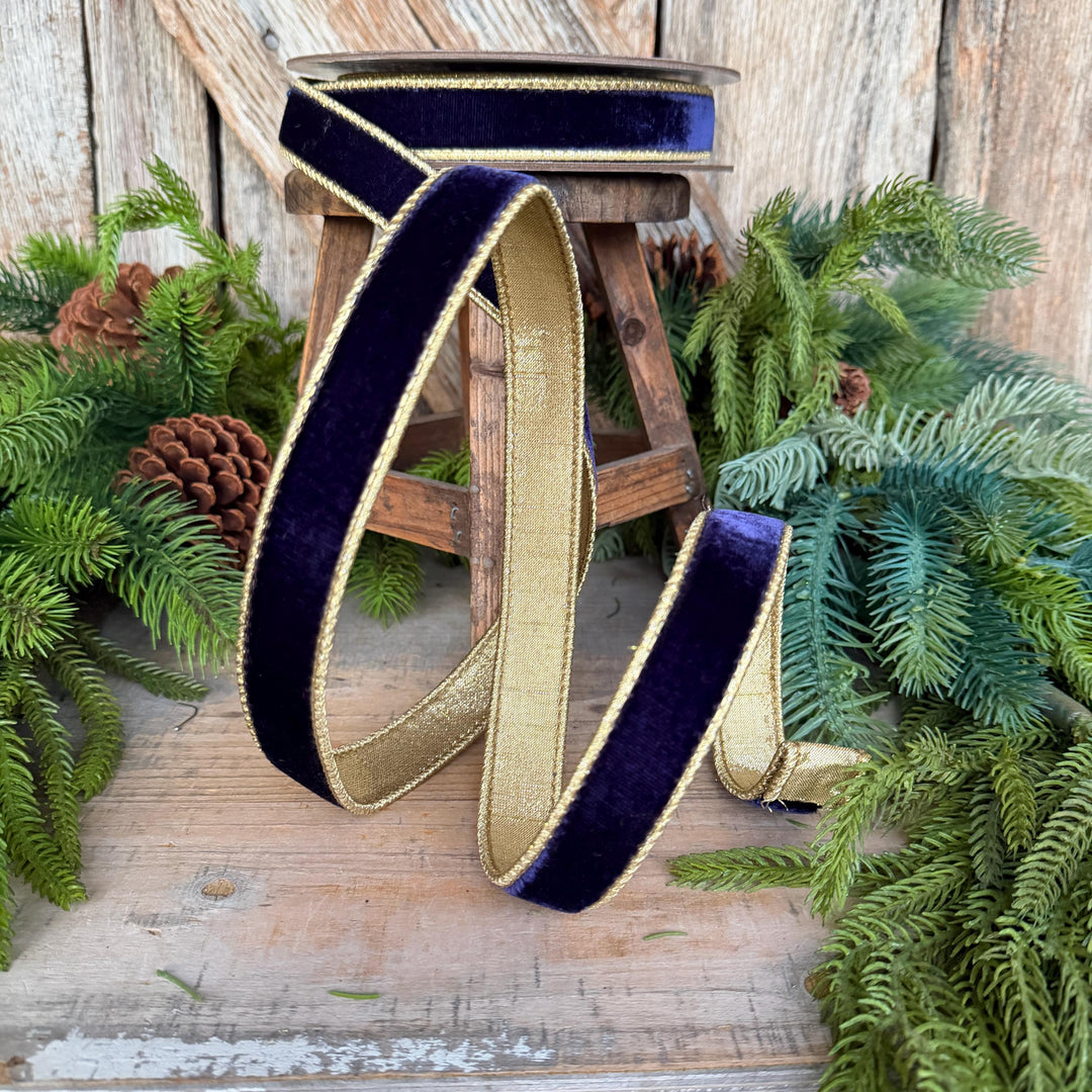 1" Navy Blue Velvet RIbbon, Farrisilk Velvet Ribbon, Blue Christmas Ribbon, Navy Blue Flashy Velvet, RG063-21