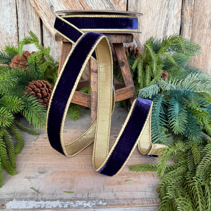 1" Navy Blue Velvet RIbbon, Farrisilk Velvet Ribbon, Blue Christmas Ribbon, Navy Blue Flashy Velvet, RG063-21