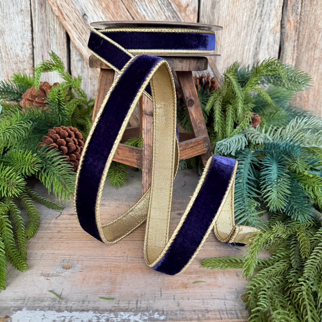 1" Navy Blue Velvet RIbbon, Farrisilk Velvet Ribbon, Blue Christmas Ribbon