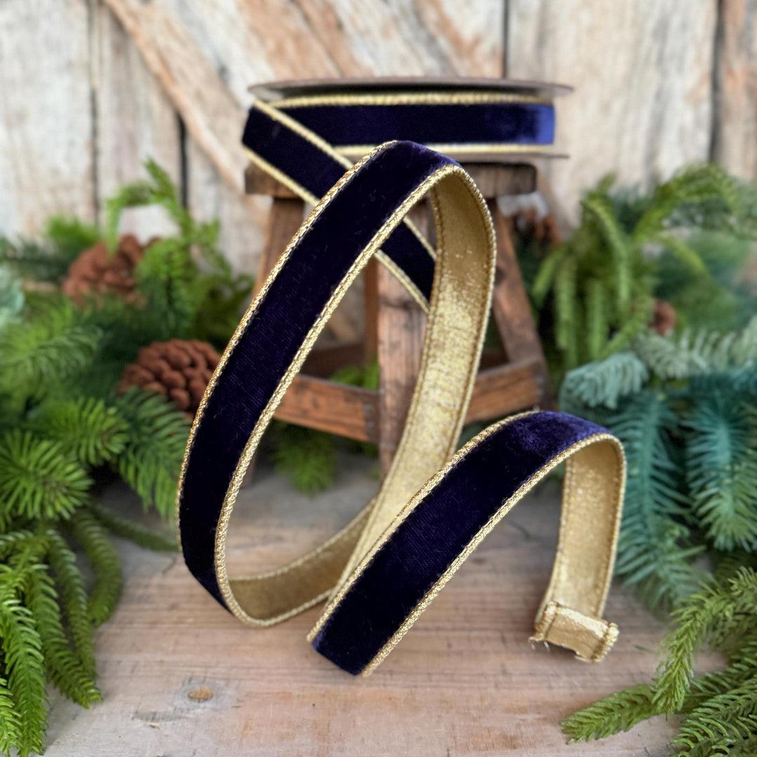 1" Navy Blue Velvet RIbbon, Farrisilk Velvet Ribbon, Blue Christmas Ribbon, Navy Blue Flashy Velvet, RG063-21