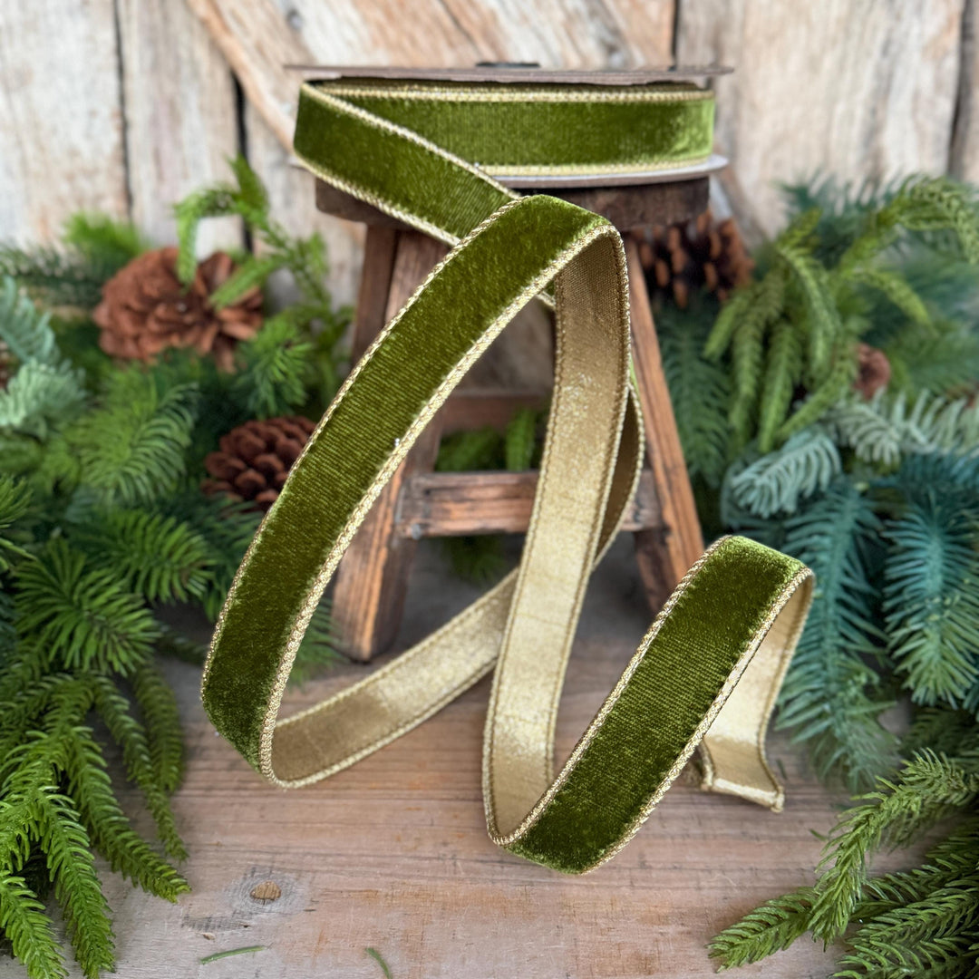1" Forest Green Velvet Ribbon, Farrisilk Ribbon