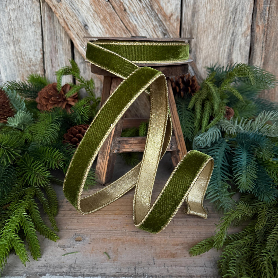 1" Forest Green Velvet Ribbon, Farrisilk Ribbon, Christmas Ribbon, Flashy Velvet Ribbon, RG063-45
