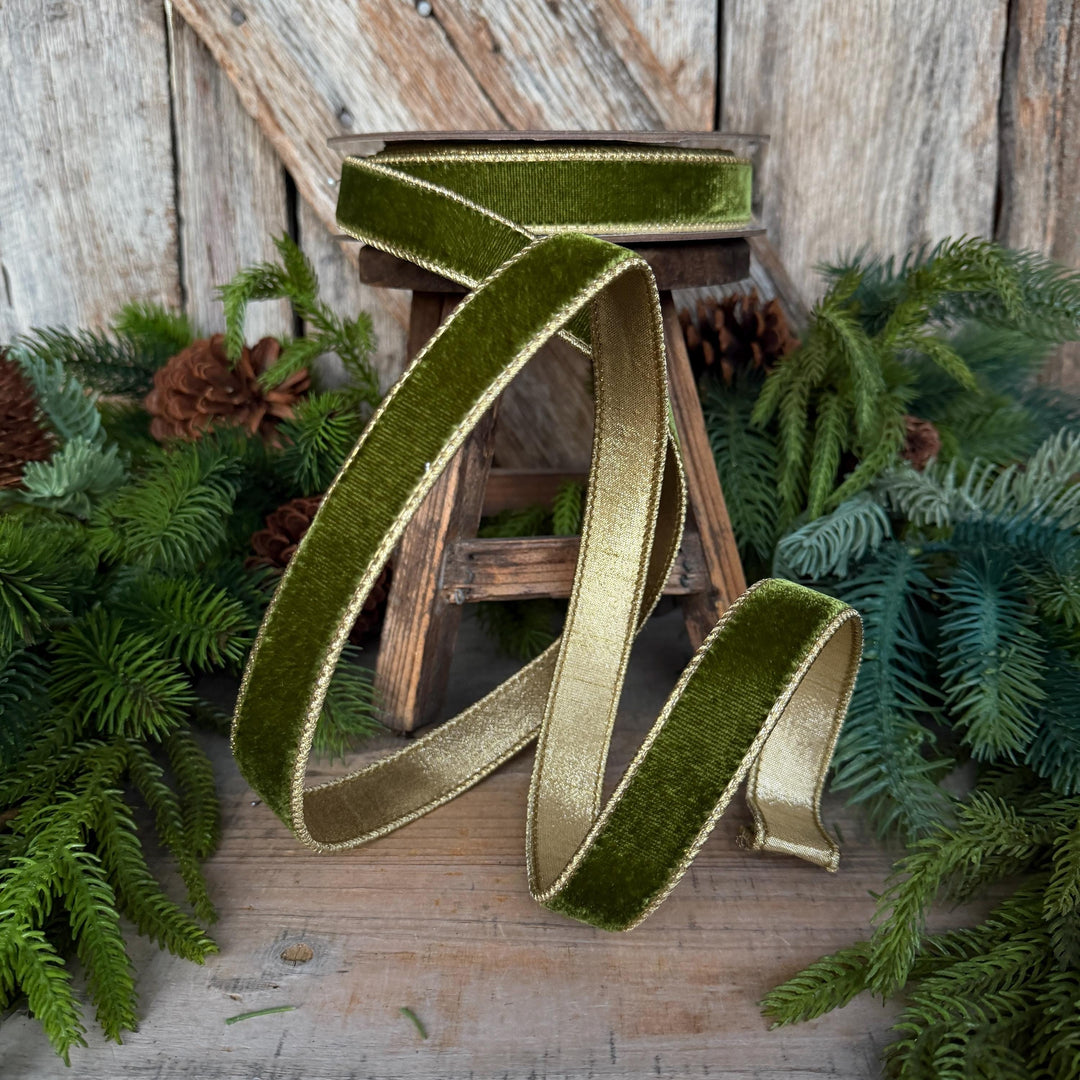 1" Forest Green Velvet Ribbon, Farrisilk Ribbon