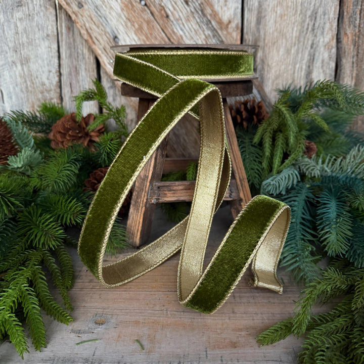 1" Forest Green Velvet Ribbon, Farrisilk Ribbon