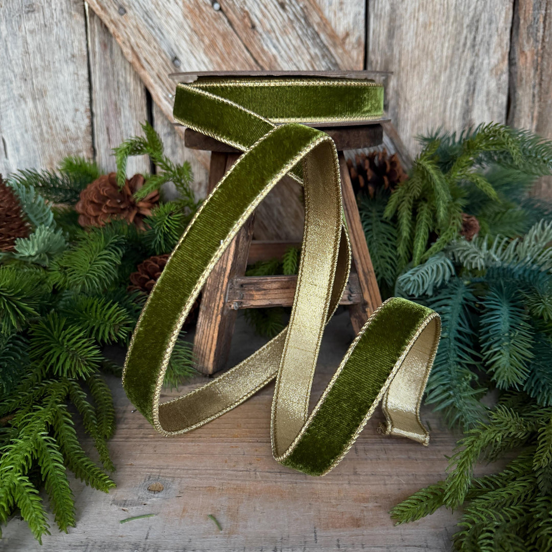 1" Forest Green Velvet Ribbon, Farrisilk Ribbon, Christmas Ribbon, Flashy Velvet Ribbon, RG063-45