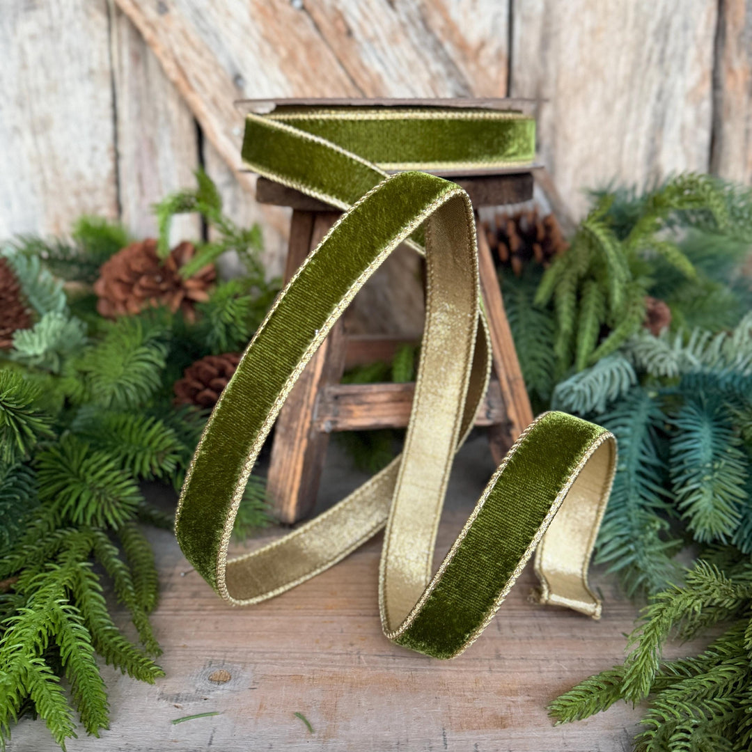 1" Forest Green Velvet Ribbon, Farrisilk Ribbon