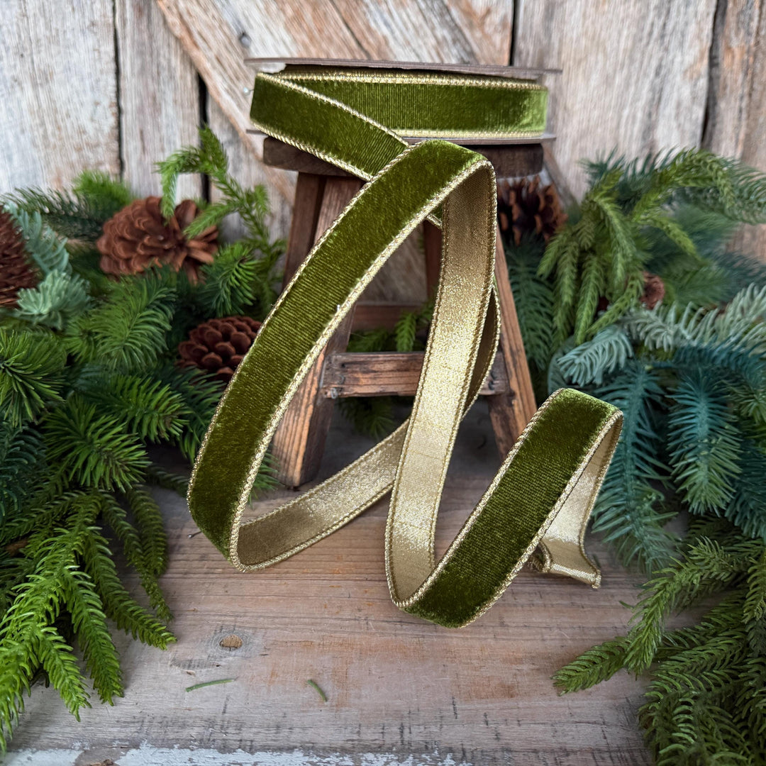 1" Forest Green Velvet Ribbon, Farrisilk Ribbon