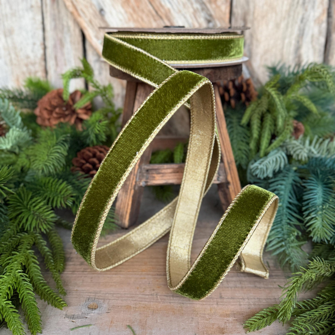 1" Forest Green Velvet Ribbon, Farrisilk Ribbon, Christmas Ribbon, Flashy Velvet Ribbon, RG063-45