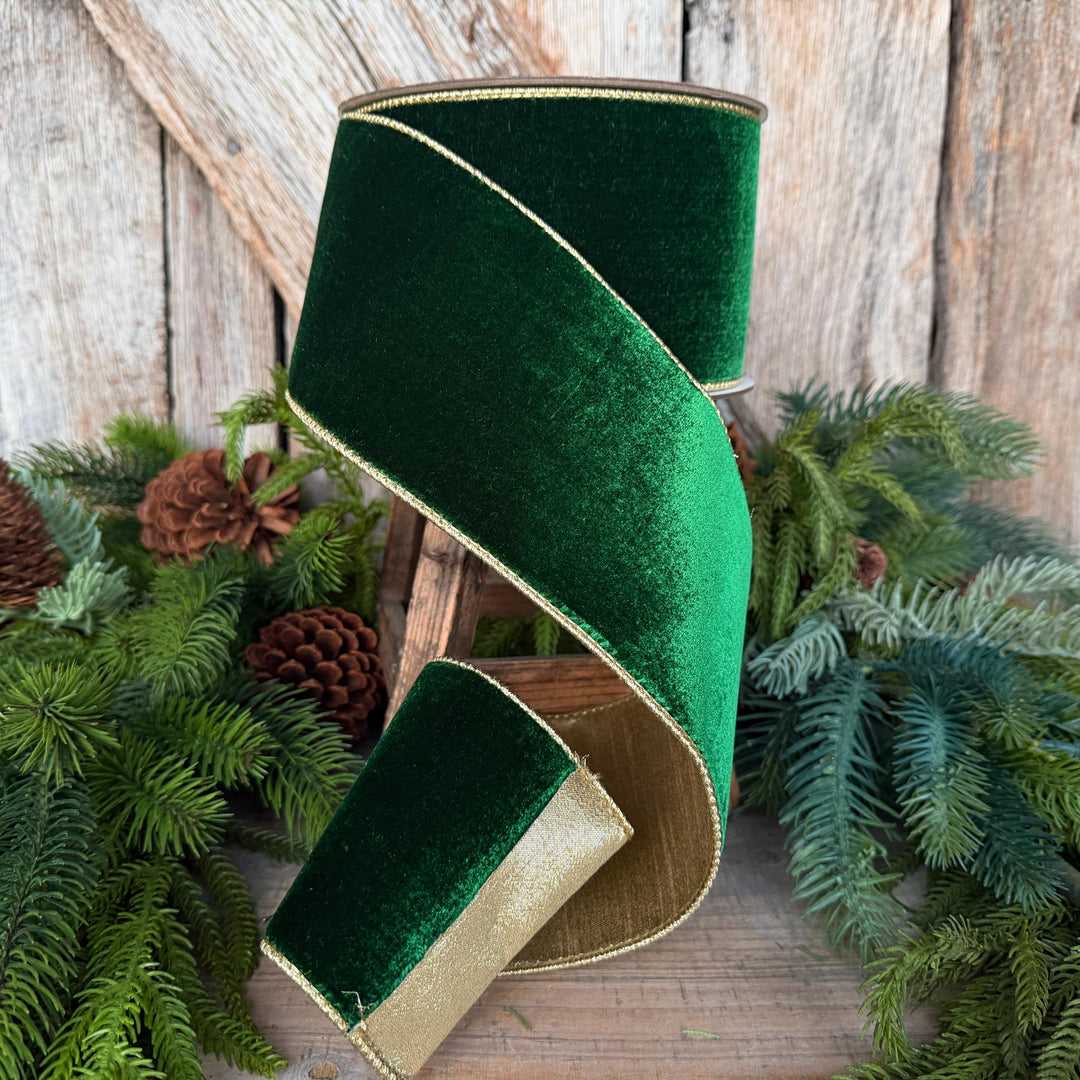 4" Emerald Green Velvet Ribbon, Farrisilk Ribbon, Christmas Ribbon, Flashy Velvet Ribbon, RG807-55