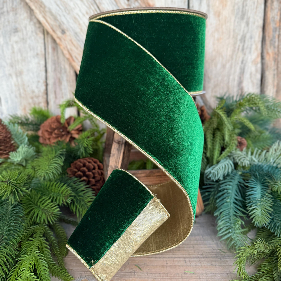 4" Emerald Green Velvet Ribbon, Farrisilk Ribbon, Christmas Ribbon, Flashy Velvet Ribbon, RG807-55