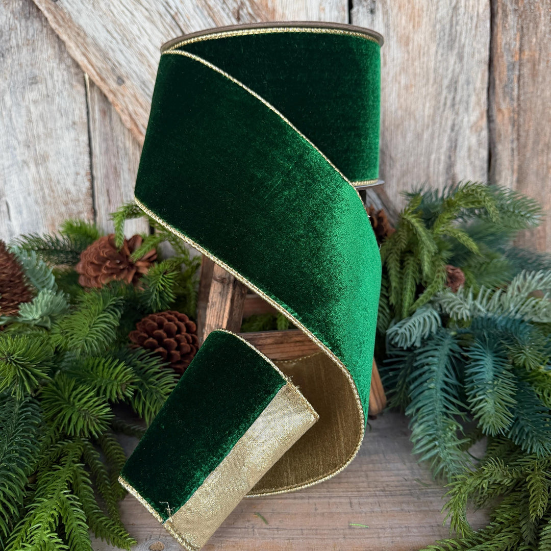 4" Emerald Green Velvet Ribbon, Farrisilk Ribbon, Christmas Ribbon