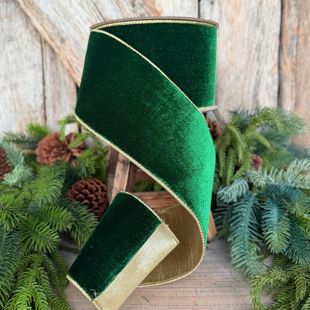 4" Emerald Green Velvet Ribbon, Farrisilk Ribbon, Christmas Ribbon, Flashy Velvet Ribbon, RG807-55