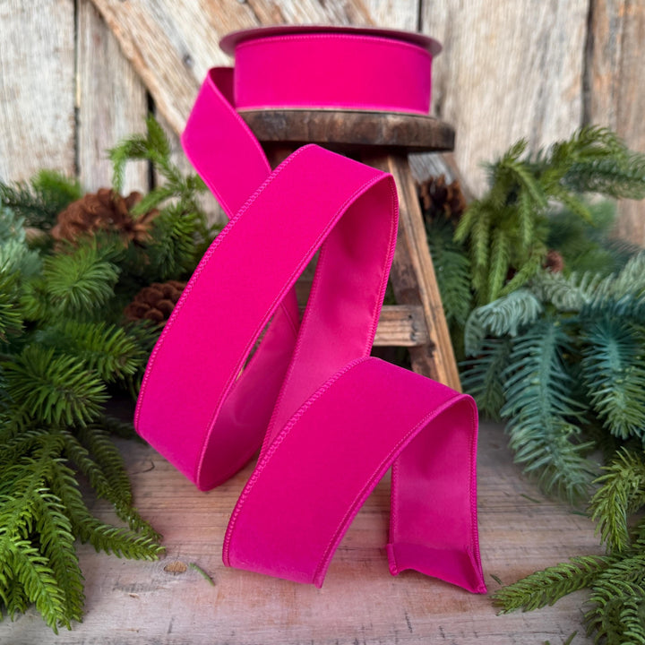 1.5" Hot Pink Velvet Ribbon, Farrisilk Ribbon, Pink Vivid Velvet Ribbon