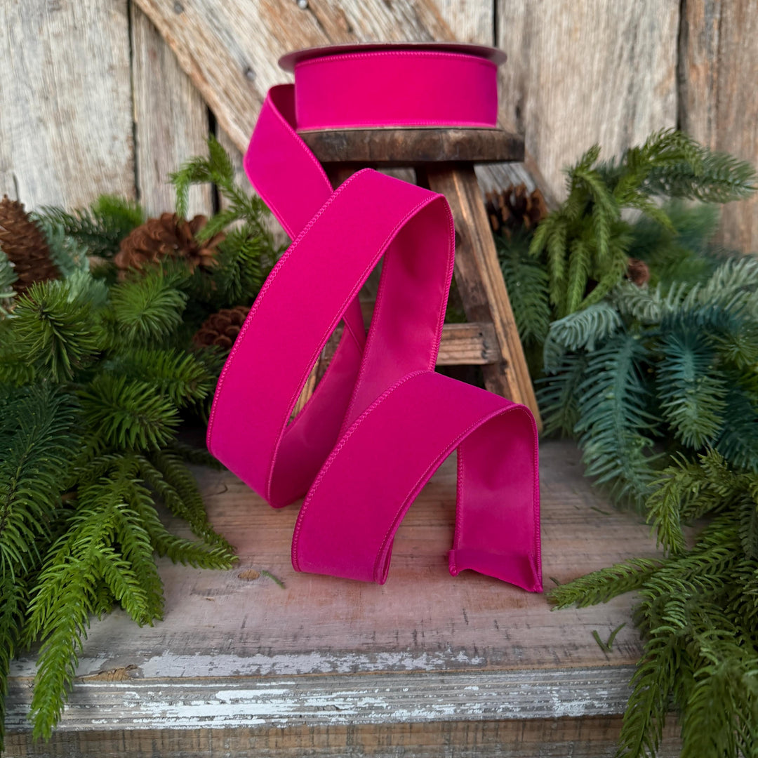 1.5" Hot Pink Velvet Ribbon, Farrisilk Ribbon, Pink Vivid Velvet Ribbon, HR011-15