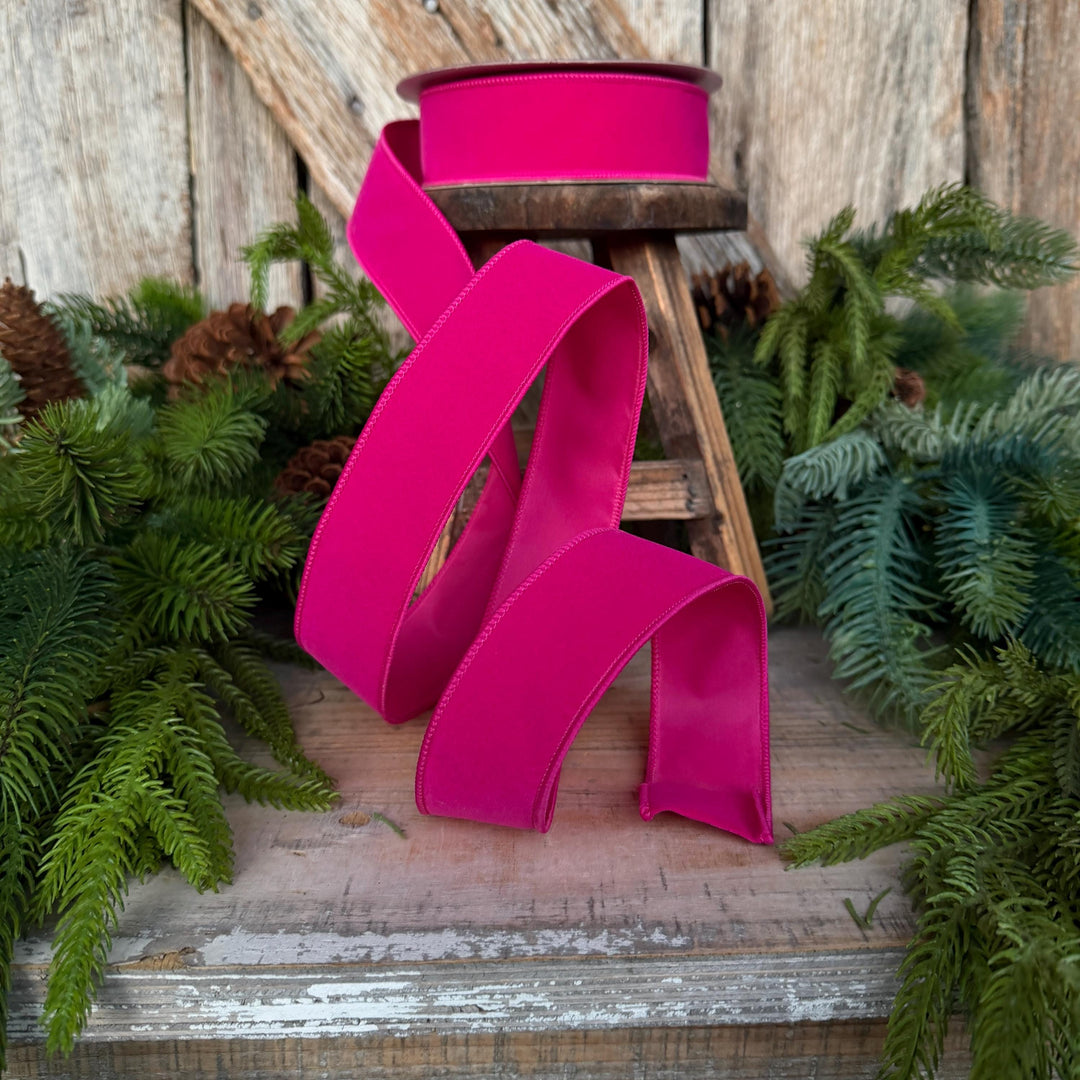 1.5" Hot Pink Velvet Ribbon, Farrisilk Ribbon, Pink Vivid Velvet Ribbon