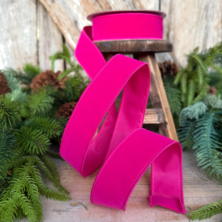 1.5" Hot Pink Velvet Ribbon, Farrisilk Ribbon, Pink Vivid Velvet Ribbon, HR011-15