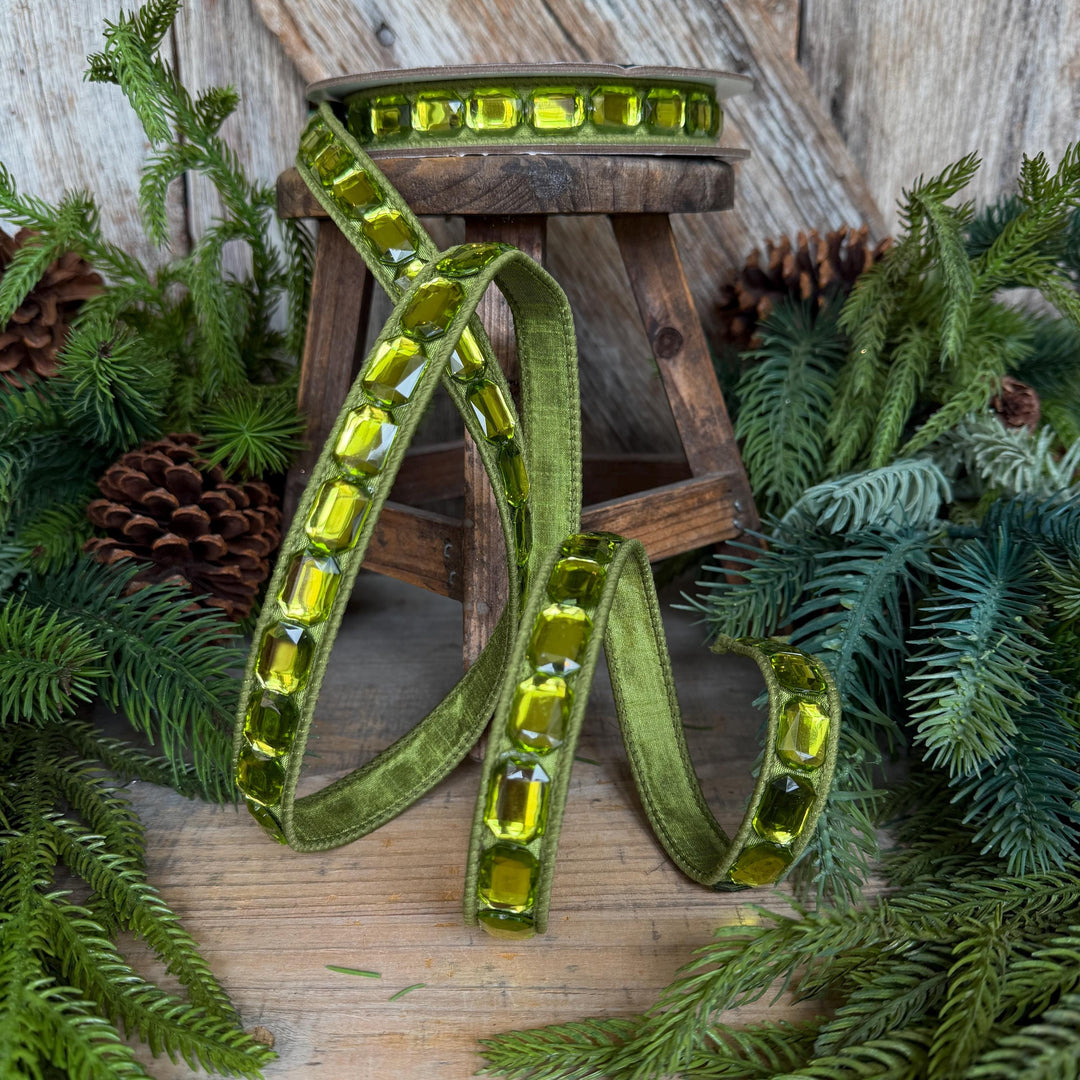 1" Lime Green Emerald Cut Ribbon, Christmas Ribbon