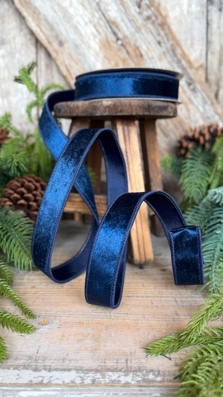 1" Navy Blue Velvet Ribbon, Farrisilk Ribbon, Silky Velvet Ribbon