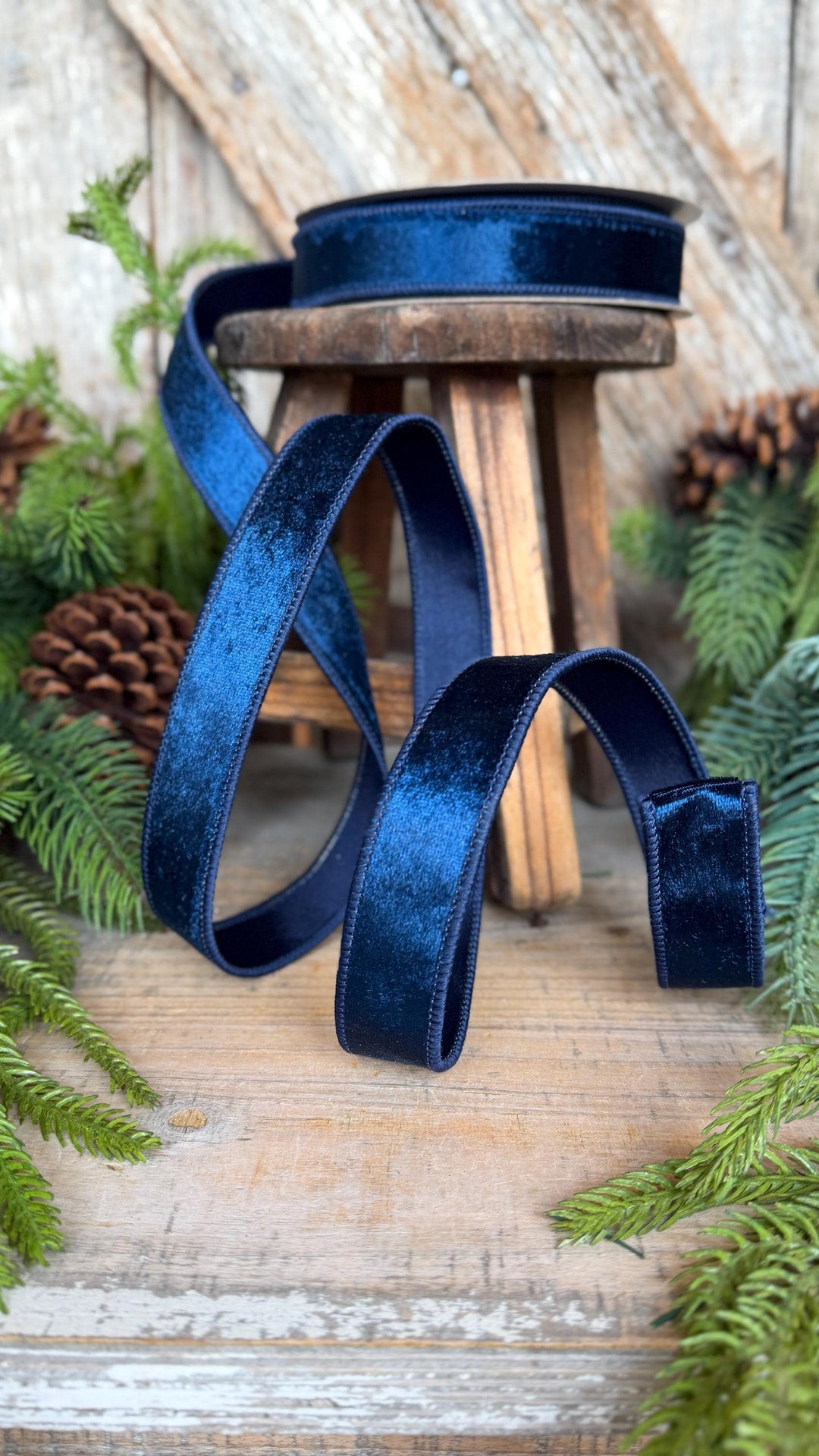 1" Navy Blue Velvet Ribbon, Farrisilk Ribbon