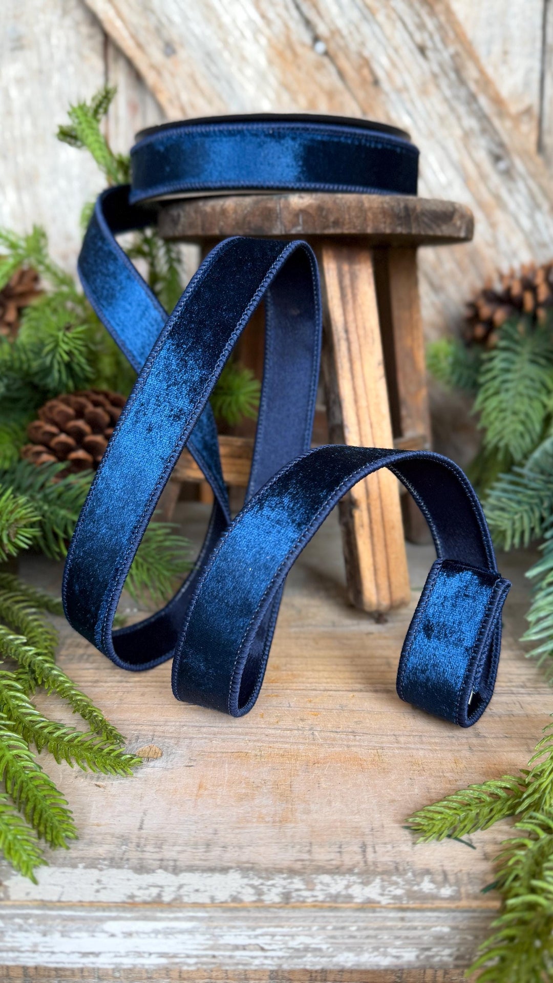 1" Navy Blue Velvet Ribbon, Farrisilk Ribbon, Silky Velvet Ribbon