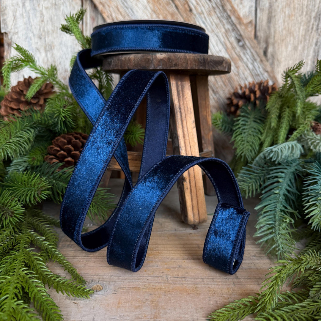 1" Navy Blue Velvet Ribbon, Farrisilk Ribbon, Silky Velvet Ribbon, RS293-21