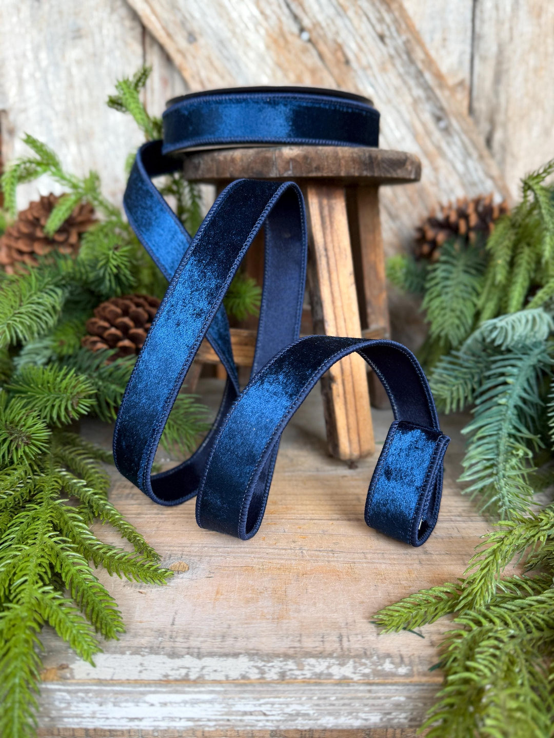 1" Navy Blue Velvet Ribbon, Farrisilk Ribbon