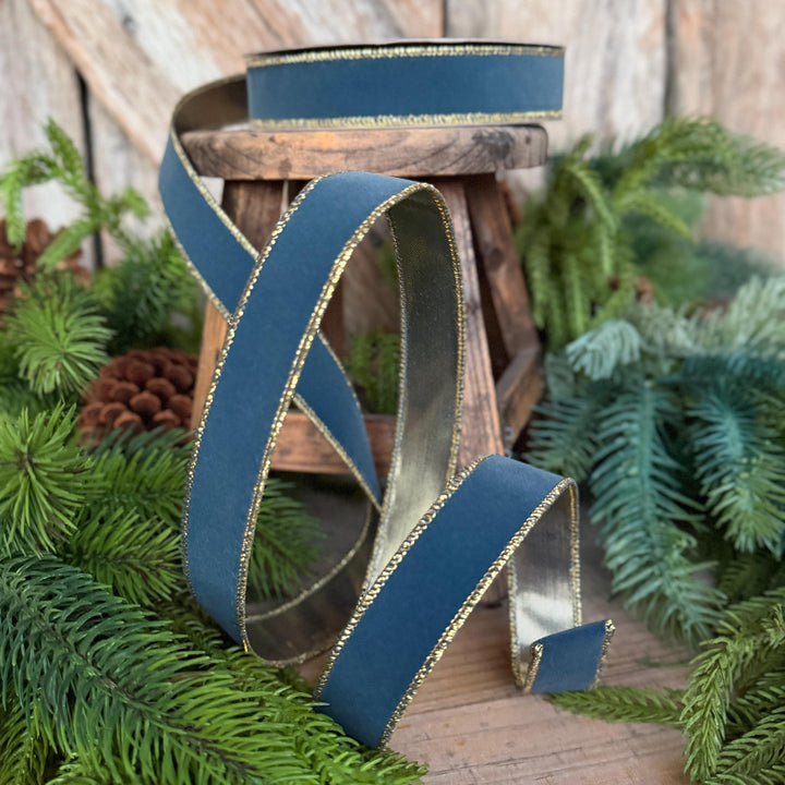 1" Steel Blue Suede Velvet Ribbon, Farrisilk Ribbon