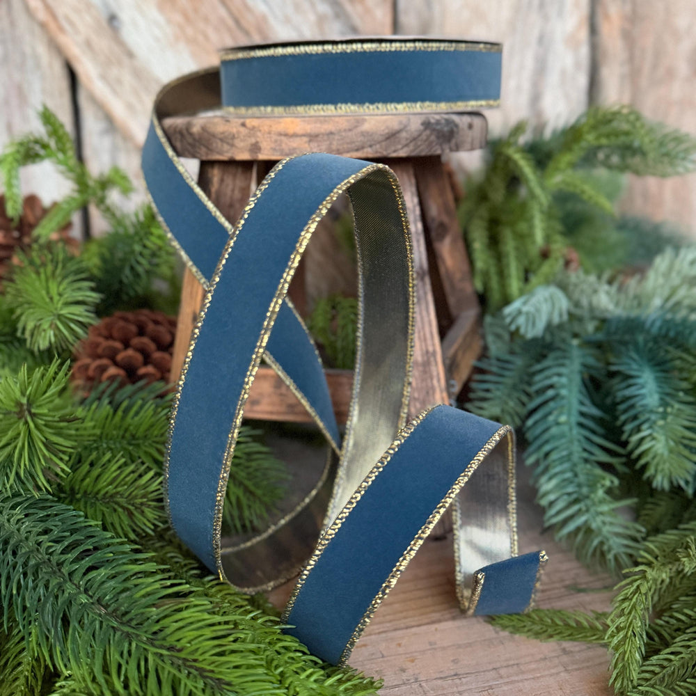 1" Steel Blue Suede Velvet Ribbon, Farrisilk Ribbon
