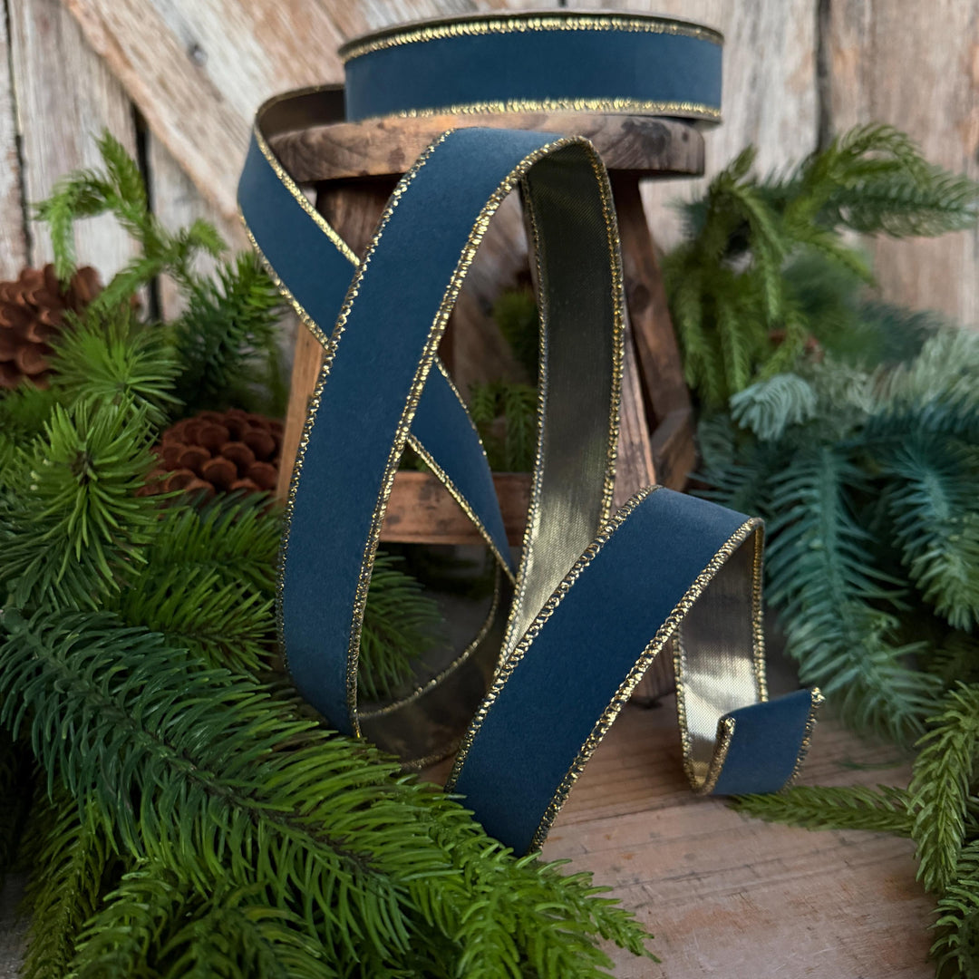 1" Steel Blue Suede Velvet Ribbon, Farrisilk Ribbon, RS290-17