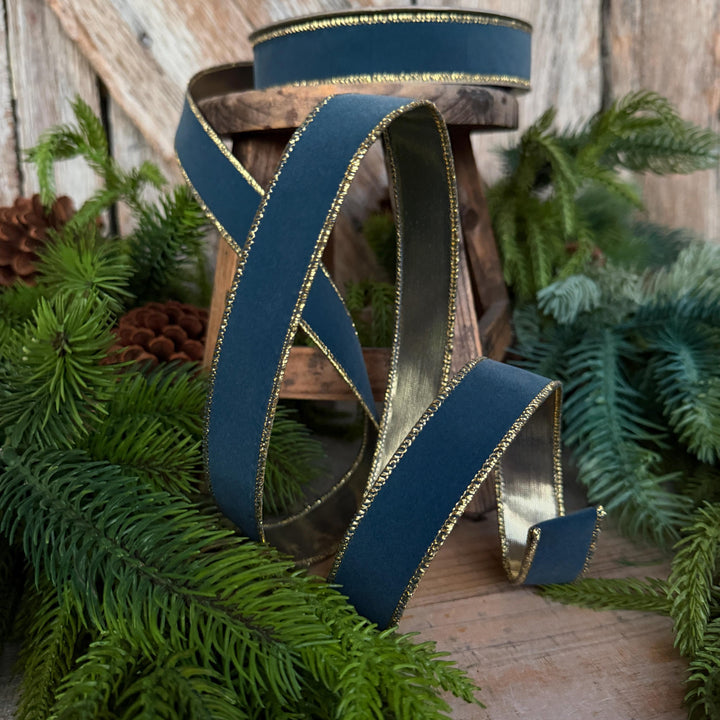 1" Steel Blue Suede Velvet Ribbon, Farrisilk Ribbon